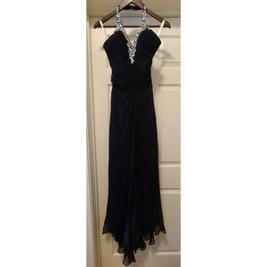 Tiffany Designs Black Halter‎ Rhinestone Ruched Formal Dress Size 4 High-Low Hem